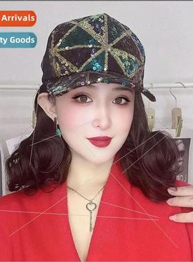 Hat hair oceanic sequins one-piece wig versatile baseball ca