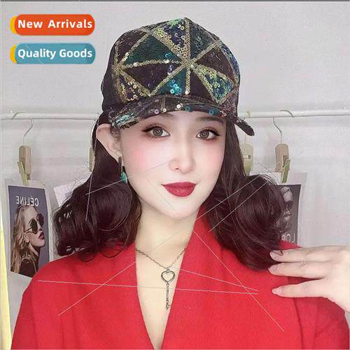 Hat hair oceanic sequins one-piece wig versatile baseball ca