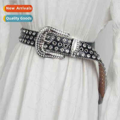 Punk belt wide female rhinestone rivets decorative belt ins