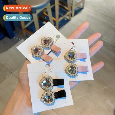 duckbill clip female love rhinestone pair clip side hairpin