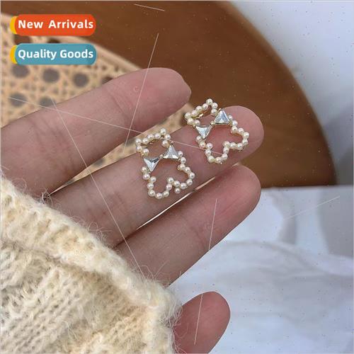 Bear pearl earrings cute simple compact earrings wh sweet 20