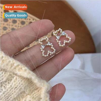 Bear pearl earrings cute simple compact earrings wh sweet 20