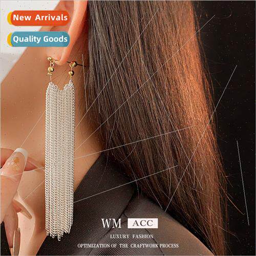 lver needle chain tassel simple long earrings hundred matchi