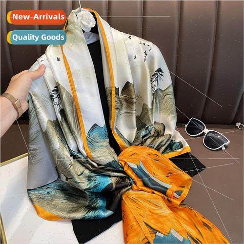 Oil painting double-sided long silk scarf mountains rivers s
