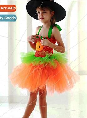 Halloween Childrens Costumes New Pumpkin Labeled Mesh Dresse