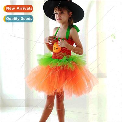 Halloween Childrens Costumes New Pumpkin Labeled Mesh Dresse