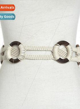 New Vintage Floral Handmade Waxed Rope Wooden Circle Braided