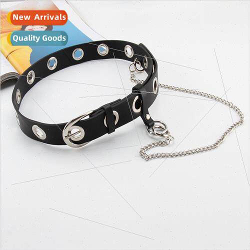 Punk chain belt no punching hollow pin buckle belt simple ve