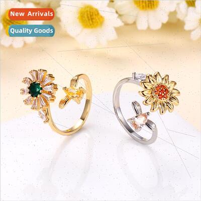 Adjustable sunflower rotating ring wh diamonds simple versat