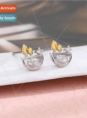 Sprouting tender leaves compact earrings female Korea studen