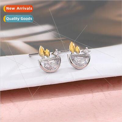 Sprouting tender leaves compact earrings female Korea studen