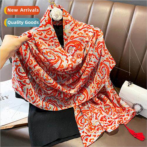 Spring Autumn thin Xiangyun ethnic in long printed scarf sun