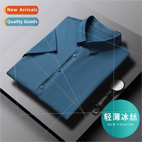 Ice silk short-sleeved shirt men cool summer 2023 new stch -