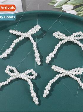 Ins Korea simple pearl bow diy handmade weaving beaded hairp