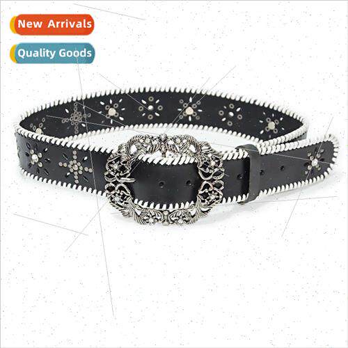 New head into  cowhide leather belt men women retro decorati