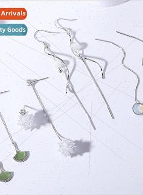 Korea s925 silver zirconium long tassel earrings female geom