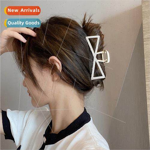 Korea pearl grab clip metal large rhinestone hair clips back