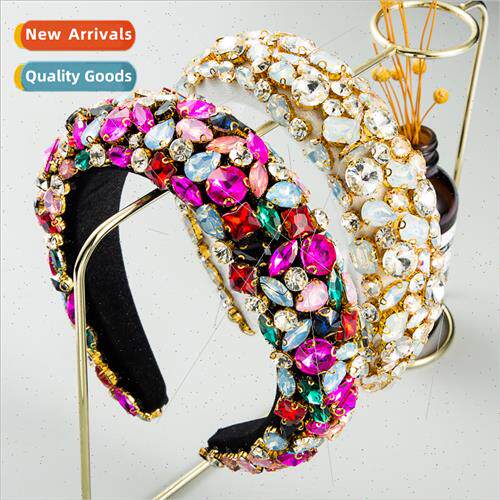 Europa rhinestone hair bands women geometric wide side full