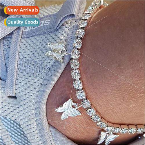 fb2241 Europe Anklet Rhinestone Butterfly Pendant ngle Row D
