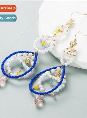 Europe ZA alloy rice beads geometric long earrings high  ret