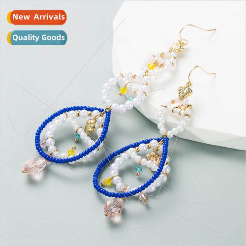 Europe ZA alloy rice beads geometric long earrings high  ret