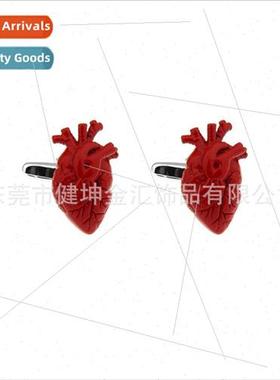 Red 3D Heart Cufflinks Doctor Red Lacquer French Shirt Cuffl
