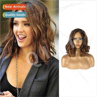 wig female medium long curly Europe wig middle parted bleach