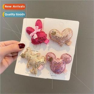 Korean girls hair clips cute cartoon sequins love bunny diy