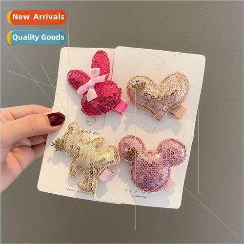 Korean girls hair clips cute cartoon sequins love bunny diy
