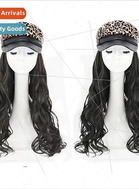 Navy Leopard Black Hat One Wig Women Fashion Big Wave Hat Lo