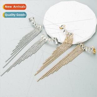 S925 silver needle Korean ear clip new rhinestone long tasse