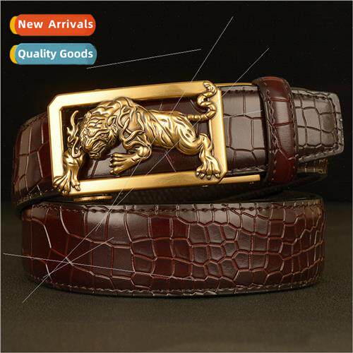 Tiger Zodiac automatic buckle cowhide men belt casual crocod