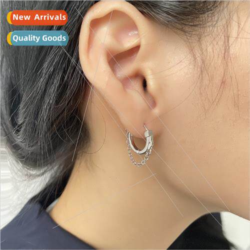 Double tassel chain ear buckle cool handsome hip-hop earring