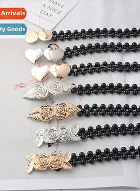 New stch waist chain female black pearl belt fashion simple
