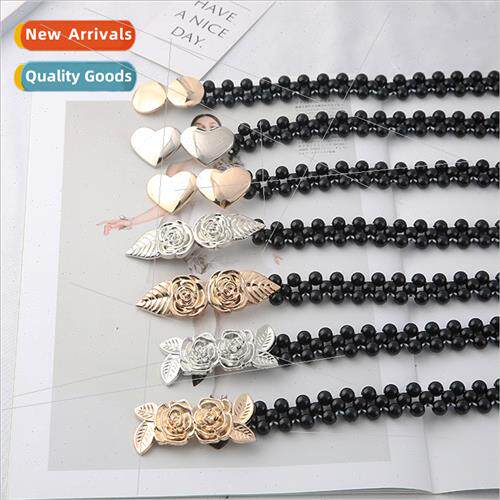 New stch waist chain female black pearl belt fashion simple