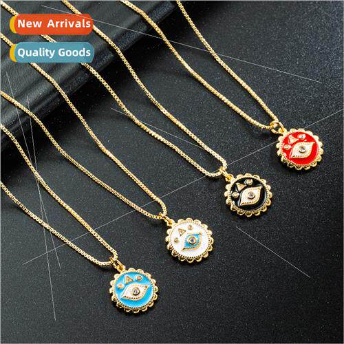 Europe Devil Eye Eye Round Pendant Necklace Women Copper Pla