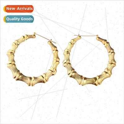 Oversized Bamboo Earrings Exaggerated Gold lver Large Hoops