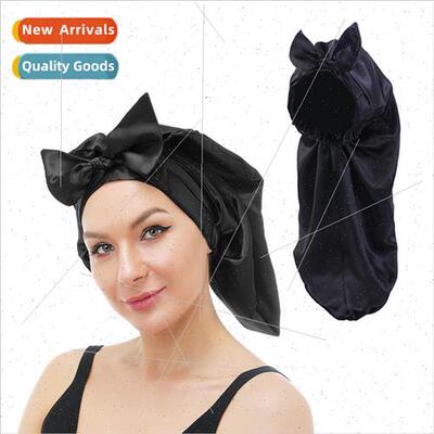 Long Shower Cap Women Hair Care Cap Sateen Long Tail Turban
