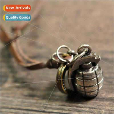 Grenade Bomb Metal Pendant Unisex Microfiber Leather Necklac