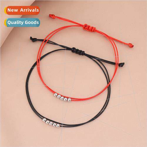 Europe new gold stainless steel round beads wax rope couple