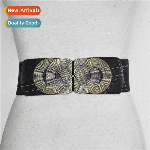 Europe new women waistband retro floral pattern buckle elast