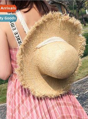 Straw hat female summer lace straps basin hat Korean handmad