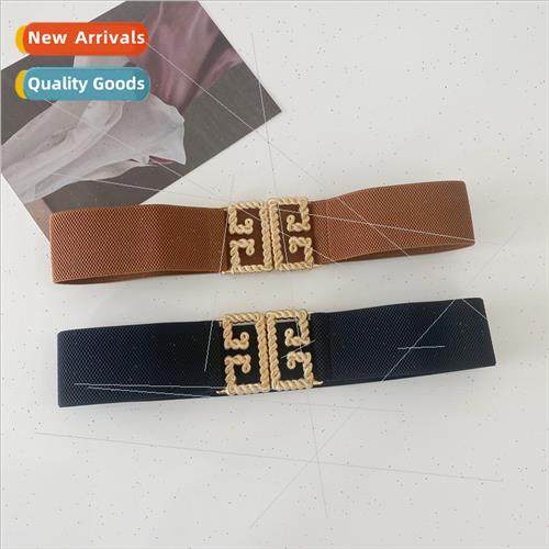 Golden buckle belt female retro elastic elastic wide belt ve
