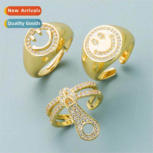 Europe copper gold-plated zirconia geometric smiley face zip