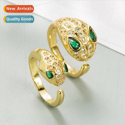 Europe fashion gold snake green eyes spir snake ring copper