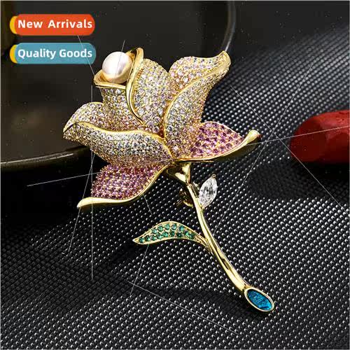 Full zirconium rose flower brooch coat su anti-travel corsag