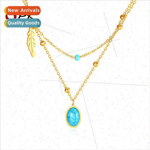 Europe Double Layered Oval Turquoise Collarbone Chain Stainl