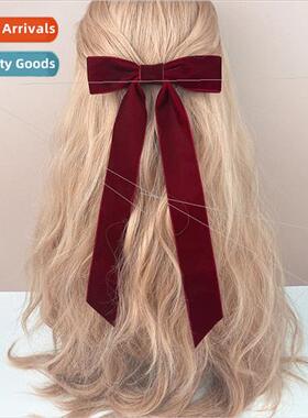 new velvet bow ribbon hair clips female fashion versatile ba