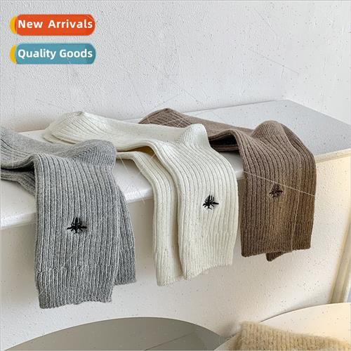 Embroidery bee wool socks Korean ins solid color vertical st