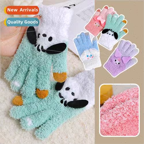 Warm touch screen gloves cute puppy ins plush knitted female